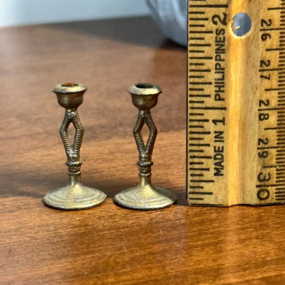 Brass Mini Candlesticks Taper Candle Holder Pair 1.5